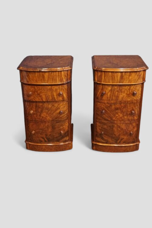 Pair of Victorian burr walnut bedside chests front