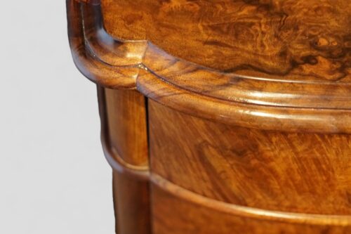 Pair of Victorian burr walnut bedside chests top corner