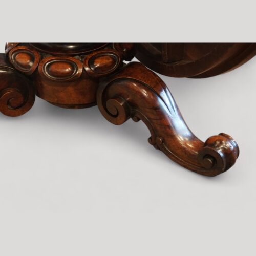 Victorian walnut circular dining table base detail view