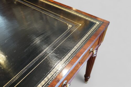 19thc mahogany partners writing table top detail