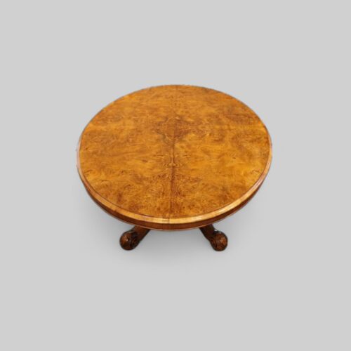 Victorian burr walnut coffee table end view