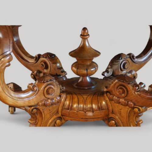 Victorian inlaid walnut basket base table finial