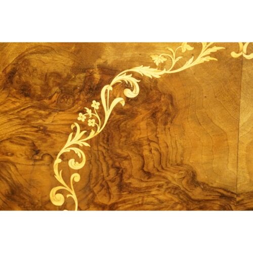 Victorian inlaid walnut sewing table lid interior inlay