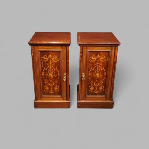 Pair Edwardian inlaid bedside cabinets