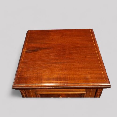 Pair Edwardian inlaid bedside cabinets top