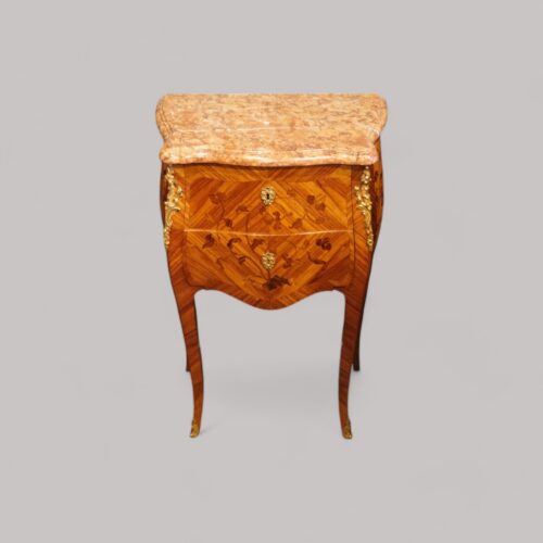 Pair of French inlaid bedside chests front