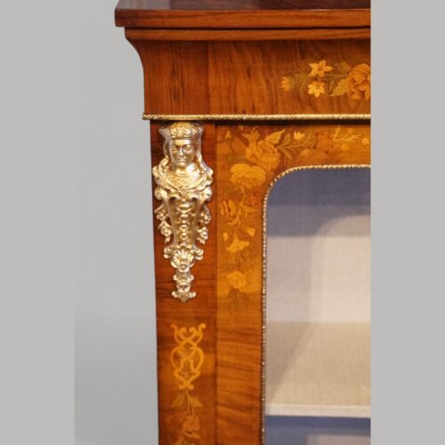 Pair of Victorian inlaid pier cabinets mount detail