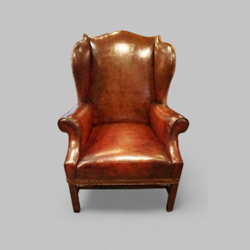 Tortoiseshell leather wing chair