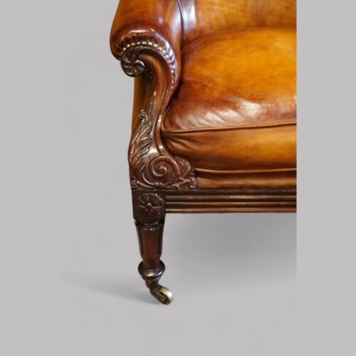 William IV rosewood library chair arm carving