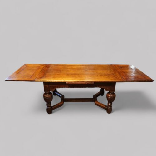 Antique oak draw leaf refectory dining table