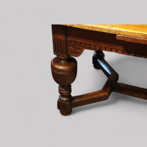 Antique oak draw leaf refectory dining table corner leg