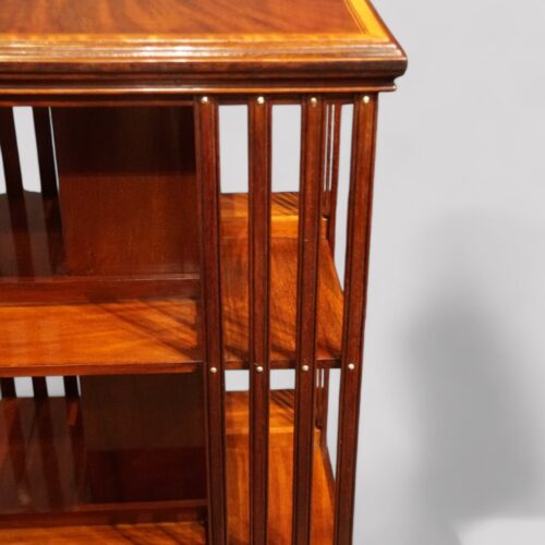 Edwardian inlaid mahogany revolving bookcase slats