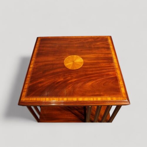 Edwardian inlaid mahogany revolving bookcase top