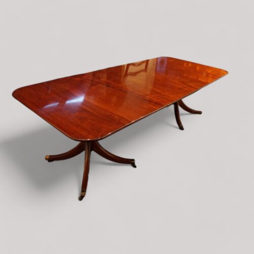 Mahogany twin pillar table at an angle