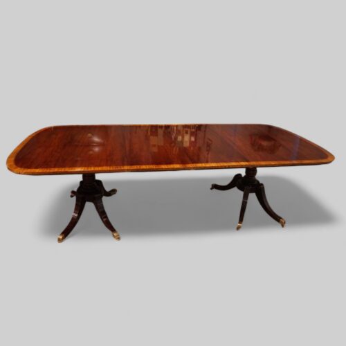 Sheraton mahogany twin pillar crossbanded dining table extended