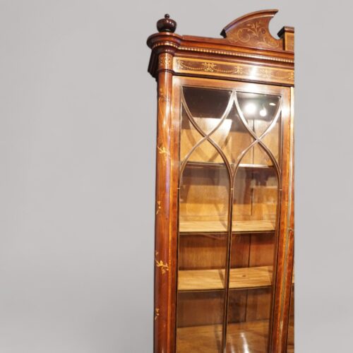 Victorian inlaid display cabinet column detail