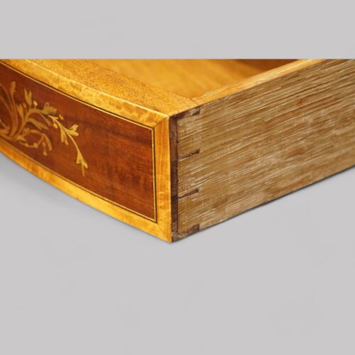 Victorian inlaid display cabinet oak drawer lining