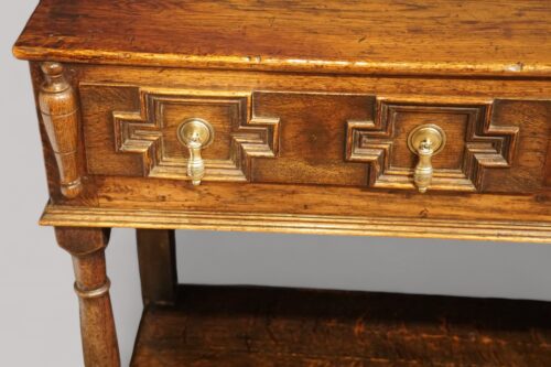 19th century oak pot board dresser base drawer front
