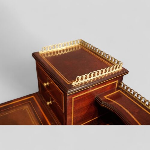 Edwardian inlaid mahogany writing table brass gallery