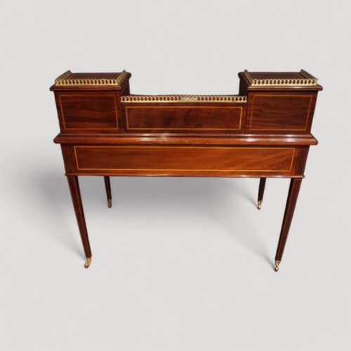 Edwardian inlaid mahogany writing table rear