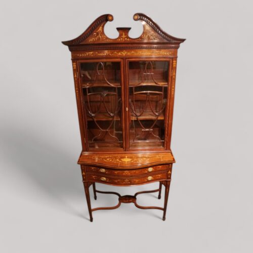 Edwardian inlaid serpentine bookcase 1