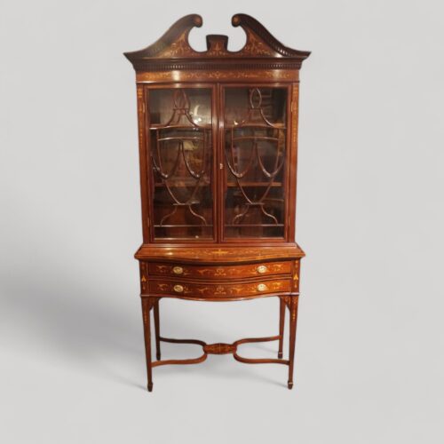 Edwardian inlaid serpentine bookcase