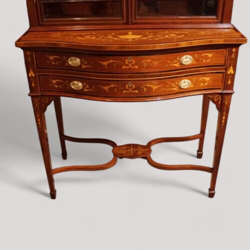 Edwardian inlaid serpentine bookcase base