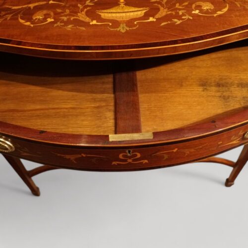 Edwardian inlaid serpentine bookcase drawer