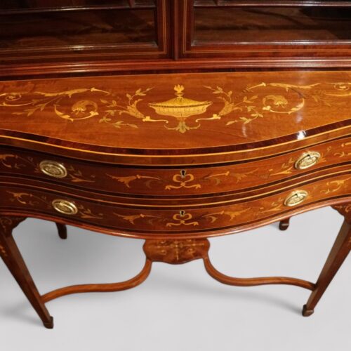 Edwardian inlaid serpentine bookcase inlaid urn
