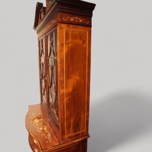 Edwardian inlaid serpentine bookcase side