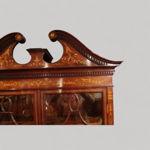 Edwardian inlaid serpentine bookcase swan neck