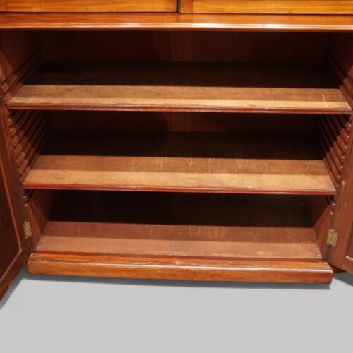 George III mahogany breakfront bookcase centre cupboard interior