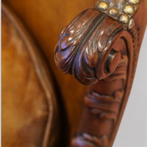 air of Edwardian leather sofas carving