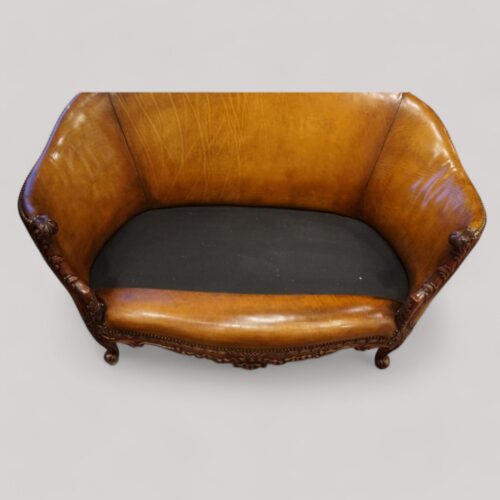 Pair of Edwardian leather sofas without cushion