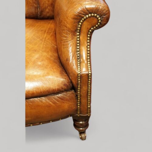 Victorian leather club chair arm detail