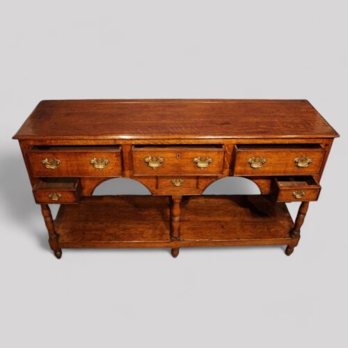 Antique oak pot board dresser base drawers open