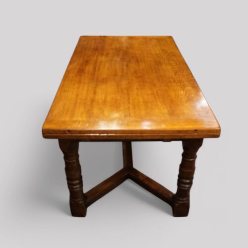 Oak refectory draw leaf dining table end view