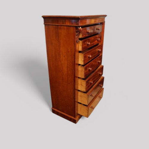 Victorian mahogany Wellington chest drawers open