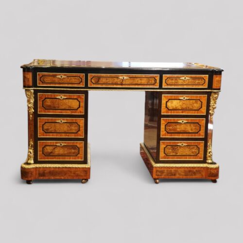 Victorian walnut ormolu pedestal desk front