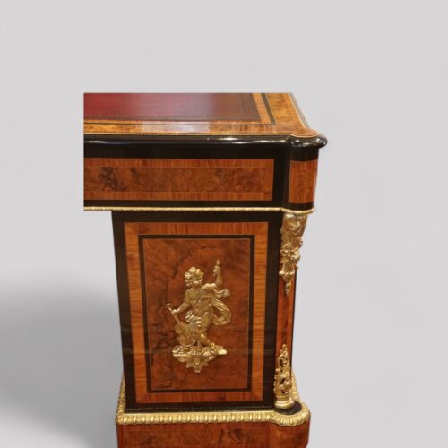 Victorian walnut ormolu pedestal desk rear panel mounts