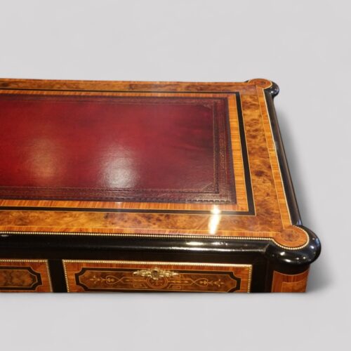 Victorian walnut ormolu pedestal desk top corner