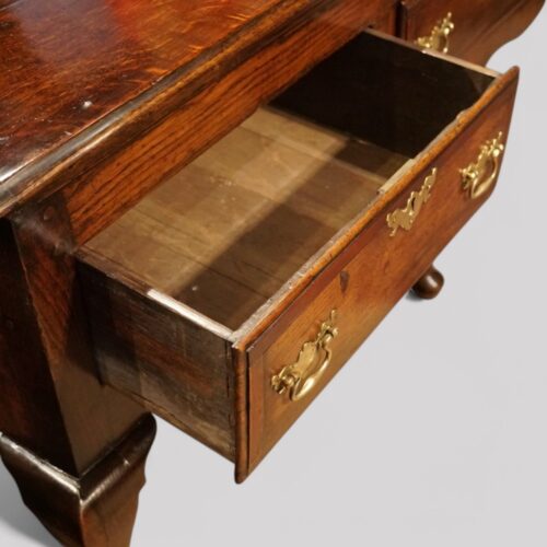 Antique oak cabriole leg dresser base drawer open