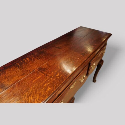 Antique oak cabriole leg dresser base top angle