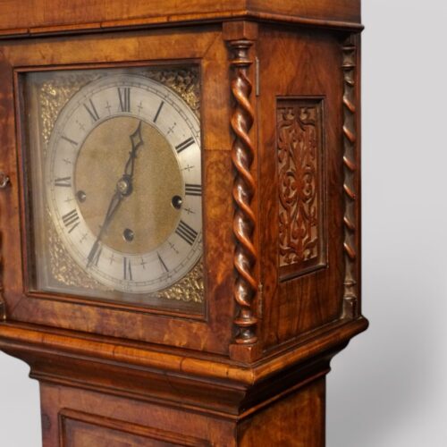 Edwardian walnut grandmother clock barley sugar columns