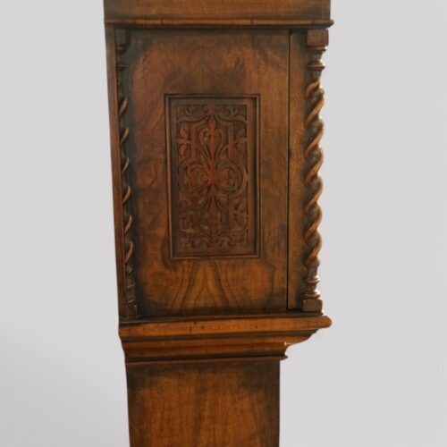 Edwardian walnut grandmother clock fretwork