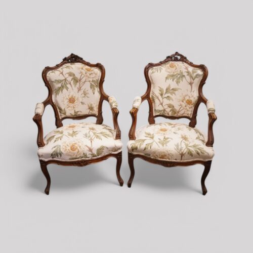 Pair of French walnut armchairs
