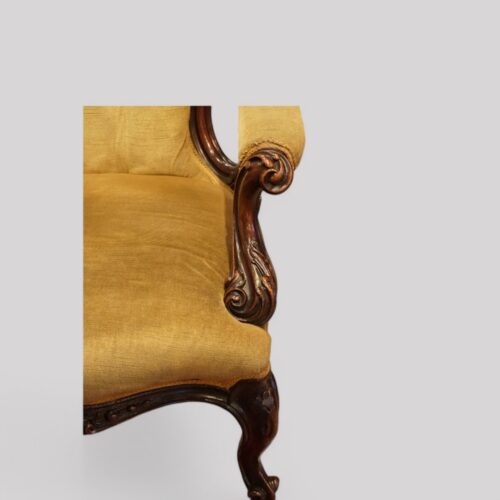 Victorian mahogany open arm chair arm detail