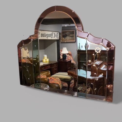 Art Deco overmantle pink glass edge
