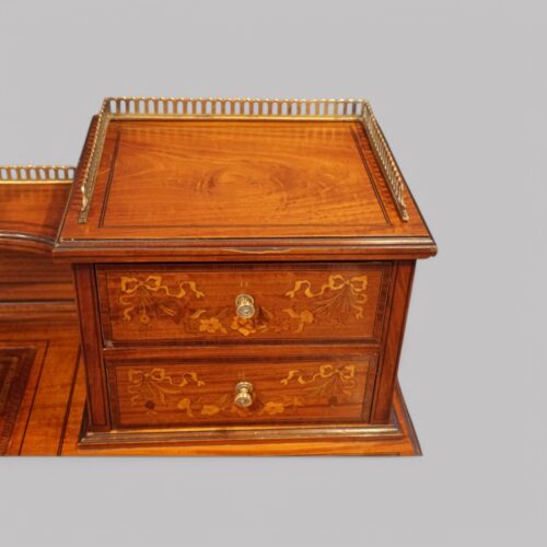 Edwardian inlaid satinwood writing table brass gallery
