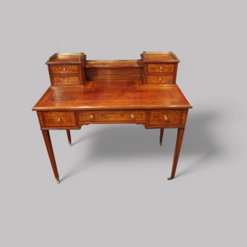 Edwardian inlaid satinwood writing table front